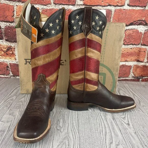 Roper Womens Brown/Red Leather Old Glory Americana Cowboy Boots - Picture 1 of 4